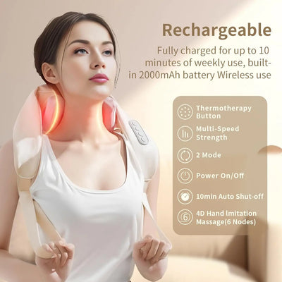Cordless Shiatsu Neck & Shoulder Massager with Heat, Deep Tissue Electric Back, Waist & Trap Massager for Pain Relief at Home or Office