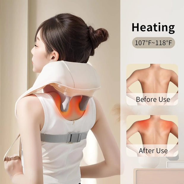 Cordless Shiatsu Neck & Shoulder Massager with Heat, Deep Tissue Electric Back, Waist & Trap Massager for Pain Relief at Home or Office